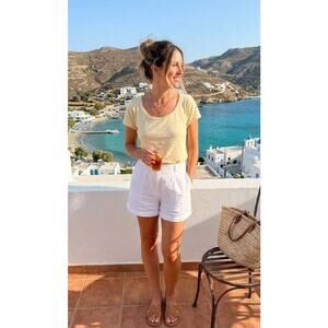 Eileen Fisher Butter Yellow Soft Scoop Neck Tee L Short Sleeve Cotton Minimalist